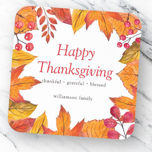 Happy Thanksgiving Country Rustic Autumn Foliage Vierkante Sticker