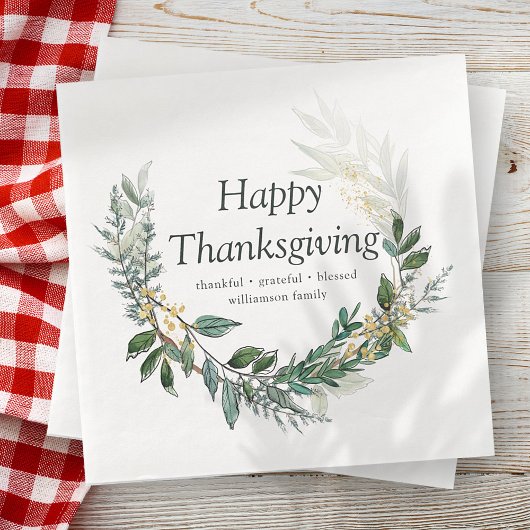 Happy Thanksgiving Country Rustic Foliage Wreate Servet