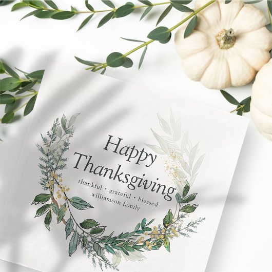 Happy Thanksgiving Country Rustic Foliage Wreate Servet