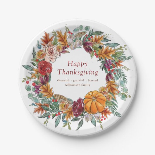 Happy Thanksgiving Country Rustic Pumpkin Wreath Papieren Bordje (Voorkant)