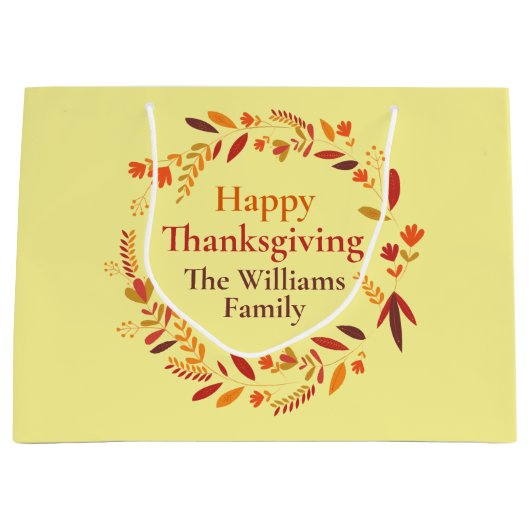 Happy Thanksgiving Custom Autumn Leaf Wreath Groot Cadeauzakje (Voorkant)