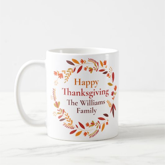 Happy Thanksgiving Custom Autumn Leaf Wreath Koffiemok (Links)