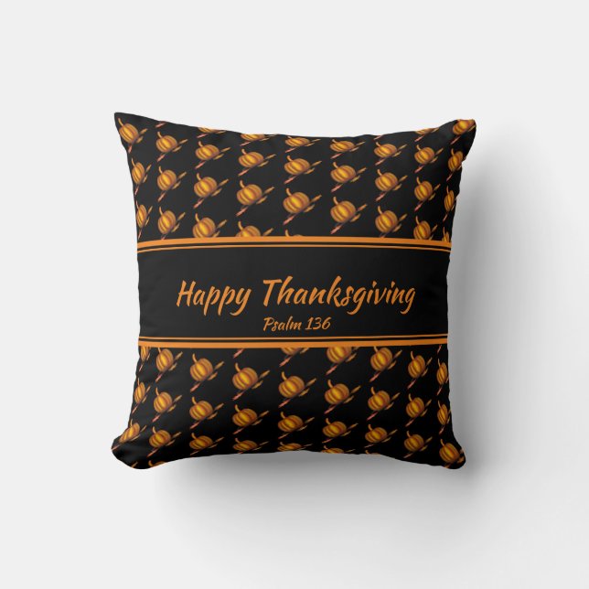 HAPPY THANKSGIVING Custom Black Oranje Pumpkin Kussen (Voorkant)