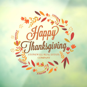 Happy Thanksgiving Custom Company Autumn Leaf Raamsticker