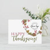 Happy Thanksgiving Custom logo Fall vertrekt Feestdagenkaart (Staand voorkant)
