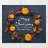 Happy Thanksgiving Custom Pumpkin Wreath Modern Sparkling Wijnetiket (Enkel label)