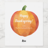 Happy Thanksgiving Custom Waterverf Pompoen Wijn Etiket (Enkel label)