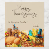 Happy Thanksgiving Cute Animals Gift Wijn Etiket (Enkel label)