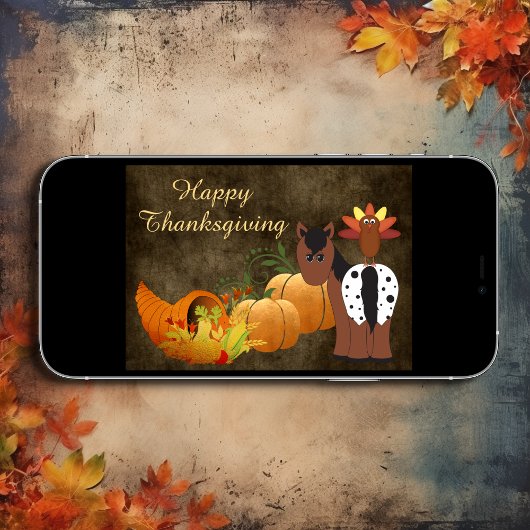 Happy Thanksgiving Cute Appaloosa Horse and Turkey Feestdagen Kaart