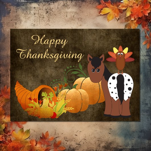 Happy Thanksgiving Cute Appaloosa Horse and Turkey Feestdagen Kaart