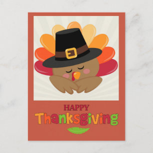Happy Thanksgiving Cute Cartoon Turkey Briefkaart