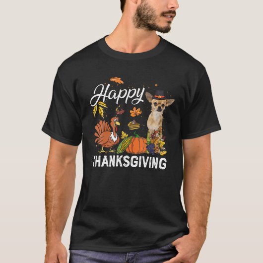 Happy Thanksgiving Cute Chihuahua Turkey Pumpkin F T-shirt (Voorkant)