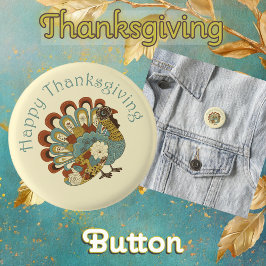 Happy Thanksgiving Cute Colorful Turkey Ronde Button 3,2 Cm