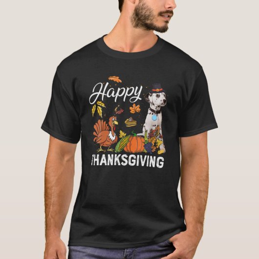 Happy Thanksgiving Cute Dalmatian Turkey Pumpkin F T-shirt (Voorkant)