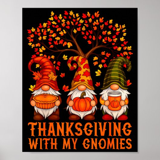 Happy Thanksgiving Cute Gnomes Pumpkin Autumn Leav Poster (Voorkant)