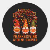Happy Thanksgiving Cute Gnomes Pumpkin Autumn Leav Ronde Sticker (Voorkant)