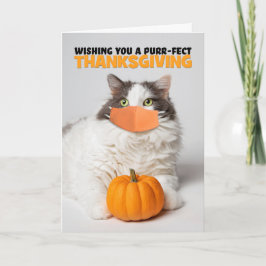 Happy Thanksgiving Cute Kitty Cat in Covid Mask Feestdagen Kaart