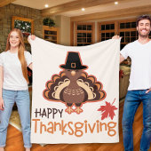 Happy Thanksgiving Cute Pilgrim Turkije Fleece Deken