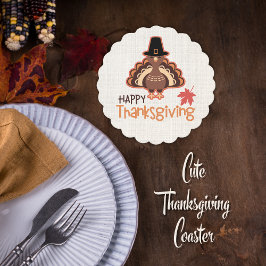 Happy Thanksgiving Cute Pilgrim Turkije Kartonnen Onderzetters