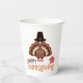 Happy Thanksgiving Cute Pilgrim Turkije Papieren Bekers (Voorkant)