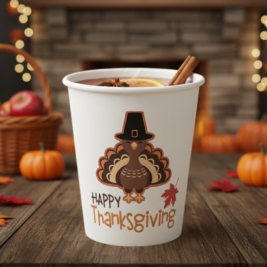 Happy Thanksgiving Cute Pilgrim Turkije Papieren Bekers