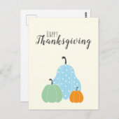 Happy Thanksgiving Cute Pumpkins Green Blue Sinaas Briefkaart (Voorkant / Achterkant)