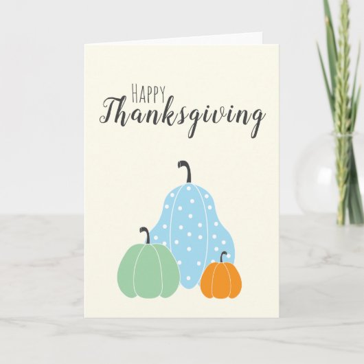 Happy Thanksgiving Cute Pumpkins Green Blue Sinaas Kaart (Voorkant)
