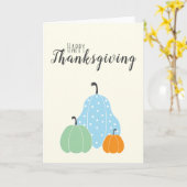 Happy Thanksgiving Cute Pumpkins Green Blue Sinaas Kaart (Gele Bloem)