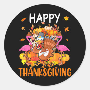 Happy Thanksgiving Cute Schattige Flamingos Turkij Ronde Sticker