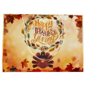 Happy Thanksgiving Cute Turkey and Autumn Leaves Groot Cadeauzakje (Achterkant)