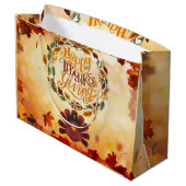 Happy Thanksgiving Cute Turkey and Autumn Leaves Groot Cadeauzakje (Achterkant Gekanteld)
