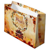 Happy Thanksgiving Cute Turkey and Autumn Leaves Groot Cadeauzakje (Voorkant Gekanteld)
