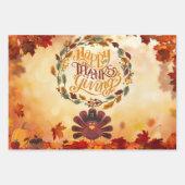 Happy Thanksgiving Cute Turkey and Autumn Leaves Inpakpapier Vel (Voorkant)
