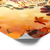 Happy Thanksgiving Cute Turkey and Autumn Leaves Poster (Hoek)