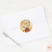 Happy Thanksgiving Cute Turkey and Autumn Leaves Ronde Sticker (Envelop)