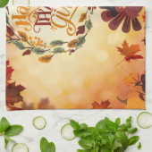 Happy Thanksgiving Cute Turkey and Autumn Leaves Theedoek (Gevouwen)