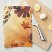 Happy Thanksgiving Cute Turkey and Autumn Leaves Theedoek (Quarter Fold)