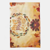 Happy Thanksgiving Cute Turkey and Autumn Leaves Theedoek (Verticaal)