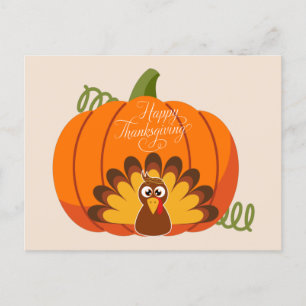 Happy Thanksgiving Cute Turkey and Pumpkin Briefkaart