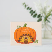 Happy Thanksgiving Cute Turkey and Pumpkin Briefkaart (Staand voorkant)
