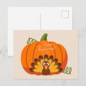 Happy Thanksgiving Cute Turkey and Pumpkin Briefkaart (Voorkant / Achterkant)
