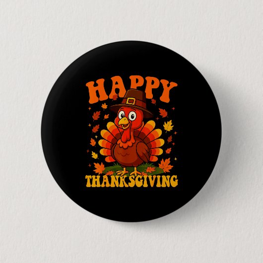 Happy Thanksgiving Cute Turkey Family Dinner Thank Ronde Button 5,7 Cm (Voorkant)