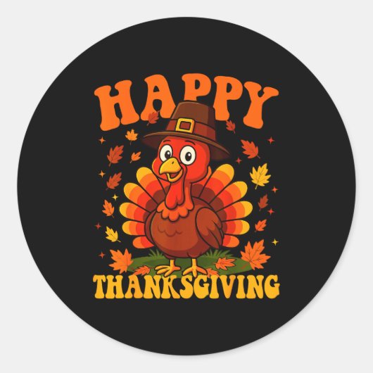 Happy Thanksgiving Cute Turkey Family Dinner Thank Ronde Sticker (Voorkant)