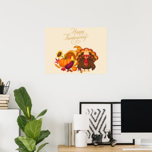 Happy Thanksgiving Cute Turkey, Horn of Plenty Poster (Thuiskantoor)