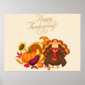 Happy Thanksgiving Cute Turkey, Horn of Plenty Poster (Voorkant)