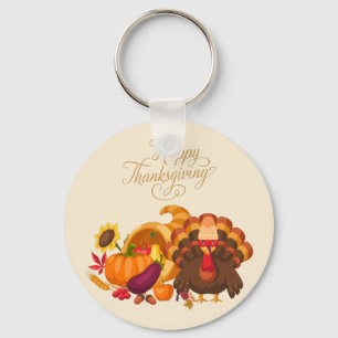 Happy Thanksgiving Cute Turkey, Horn of Plenty Sleutelhanger