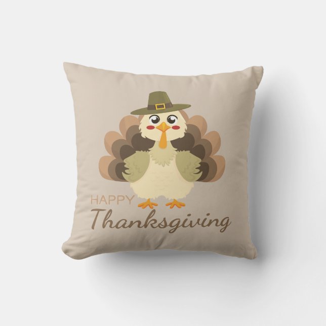 Happy Thanksgiving Cute Turkey Kussen (Voorkant)