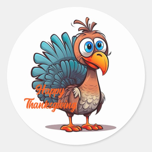 Happy Thanksgiving Cute Turkey Ronde Sticker (Voorkant)