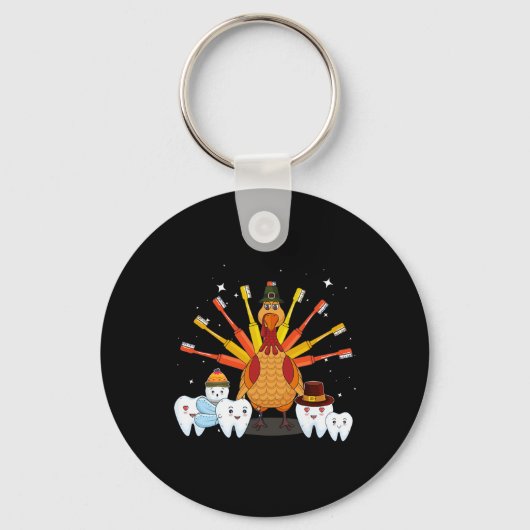 Happy Thanksgiving Cute Turkey Teeth Toothborstel  Sleutelhanger (Voorkant)