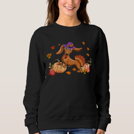 Happy Thanksgiving Dachshund Dog  Turkey Day Costu Trui (Voorkant)